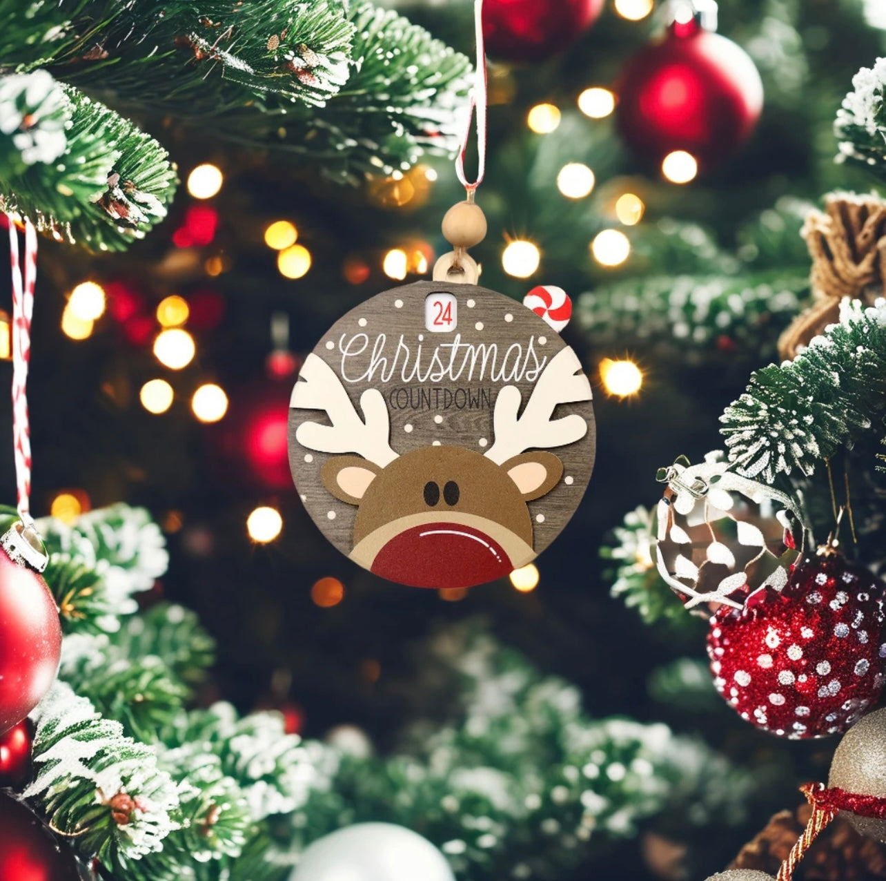 Reindeer Countdown Ornament, Wooden
