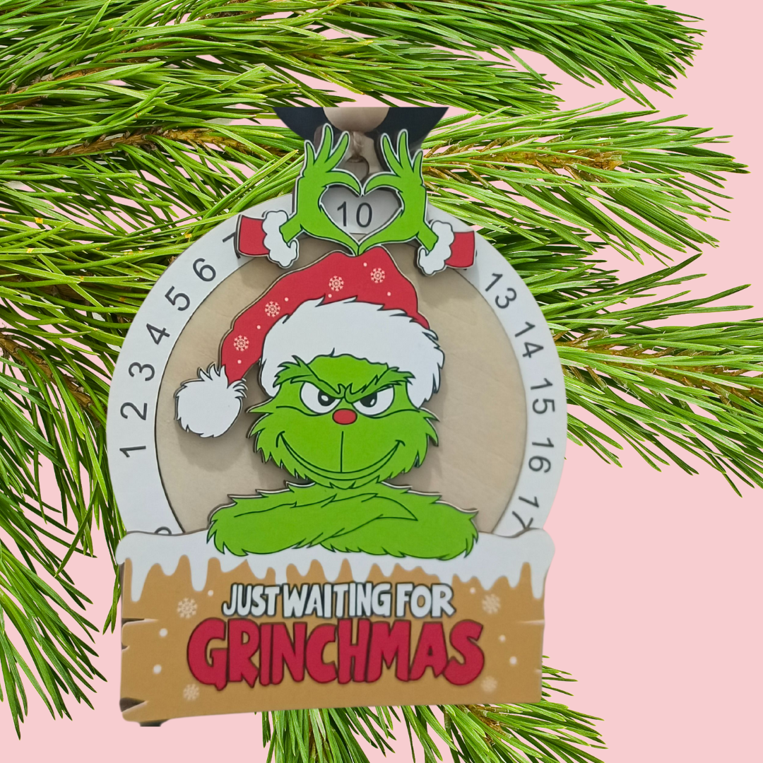 Grinchmas Countdown Ornament, Wooden