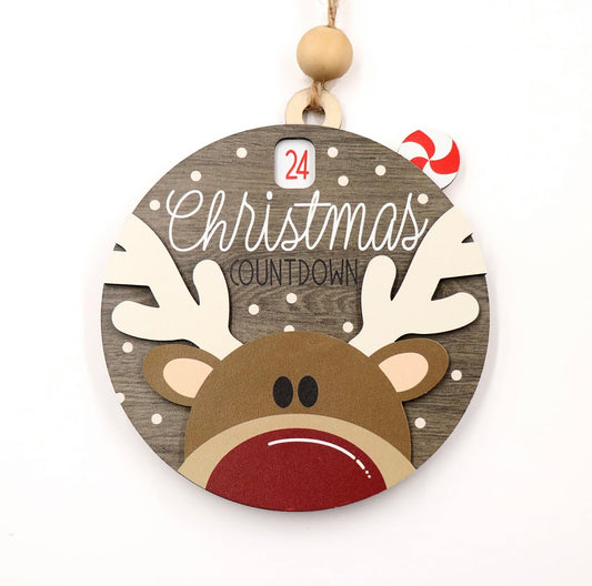 Reindeer Countdown Ornament, Wooden